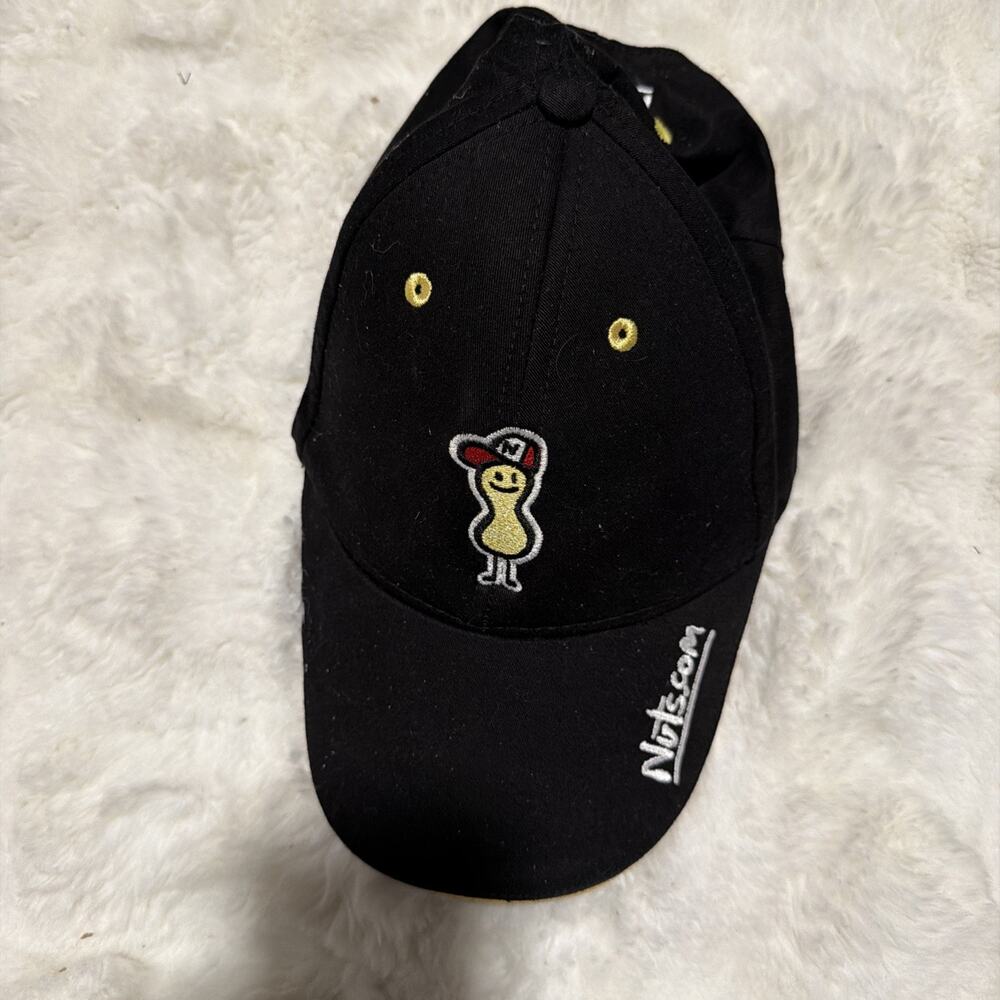 Nuts.com Baseball Hat Cap Black Hook And Loop Strap Back Spell Out Peanut Logo